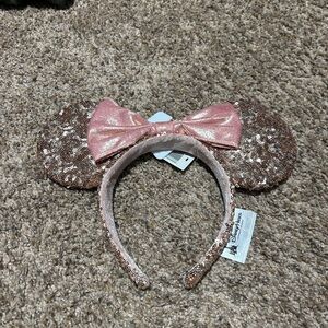 Disney Park Sequin Minnie Mouse Ears Headband with Pink Bow